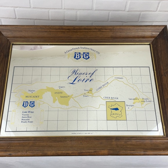 B&G WINES OF LOIRE ADVERTISING MIRROR WALL HANGING WOODEN FRAME BAR DECOR - Picture 7 of 7